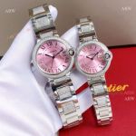 Ladies Cartier Ballon Bleu Pink Face Replica Watches With Diamonds 